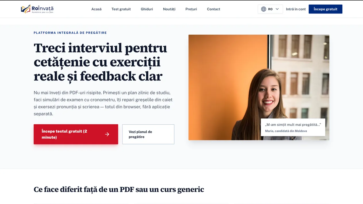 RoÎnvață learning platform homepage